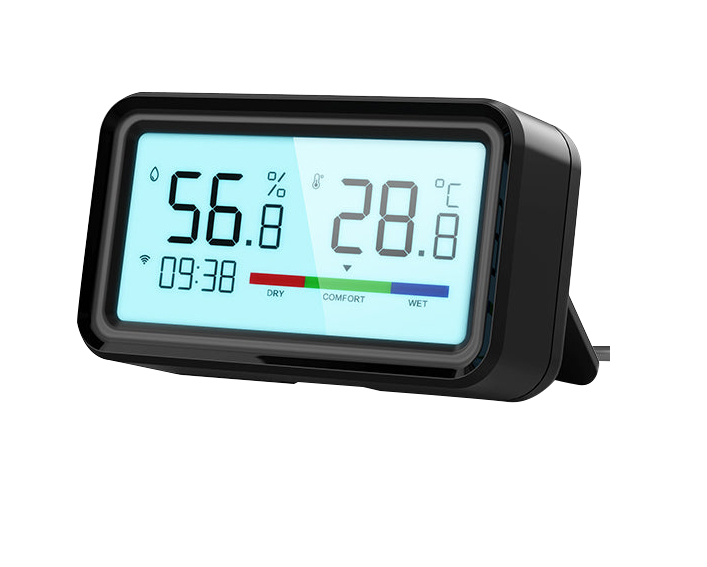 Senzori Inteligenti - Senzor Mini de temperatura/umiditate, Display, Mod Noapte, Alerta Mobil, TypeC, WiFi 2.4G, Compatibil cu Tuya/SmartLife/Alexa/Echo/Google Assistant, Negru @SmartWiz