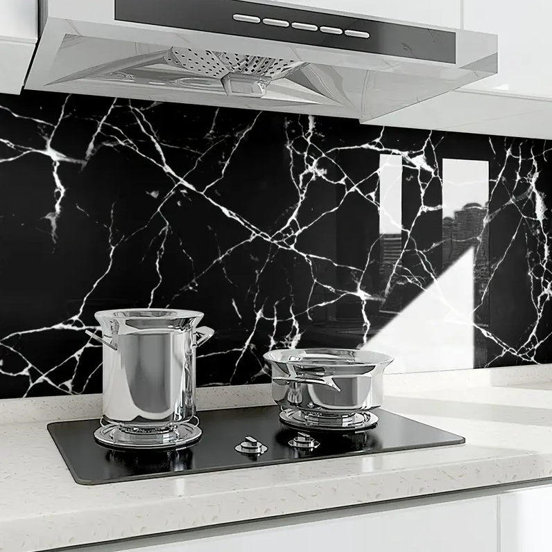 Set 10x Tapet Marmura, AT PERFORMANCE®, suprafata acoperire 1.8 mp, autoadeziv, waterproof, usor de montat, design modern, 30x60 cm, negru - Tapet - atMag.ro