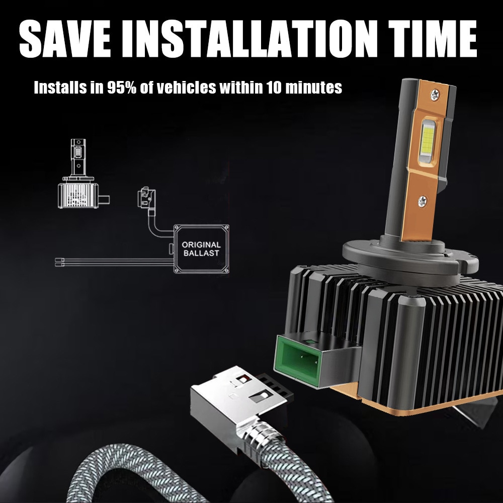 Becuri si sigurante auto - Set de 2 becuri conversie hid-led, D3S, 35W, 6000lm, CSP, Canbus, Miez Cupru, Radiator Aluminiu, Santos