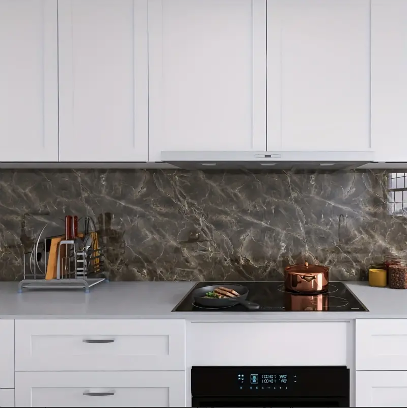 Rola tapet modern, imitatie de marmura At Performance rezistent, la apa, vinil, compact, autoadeziv, 60cmx 300 cm, maro inchis - Tapet - atMag.ro