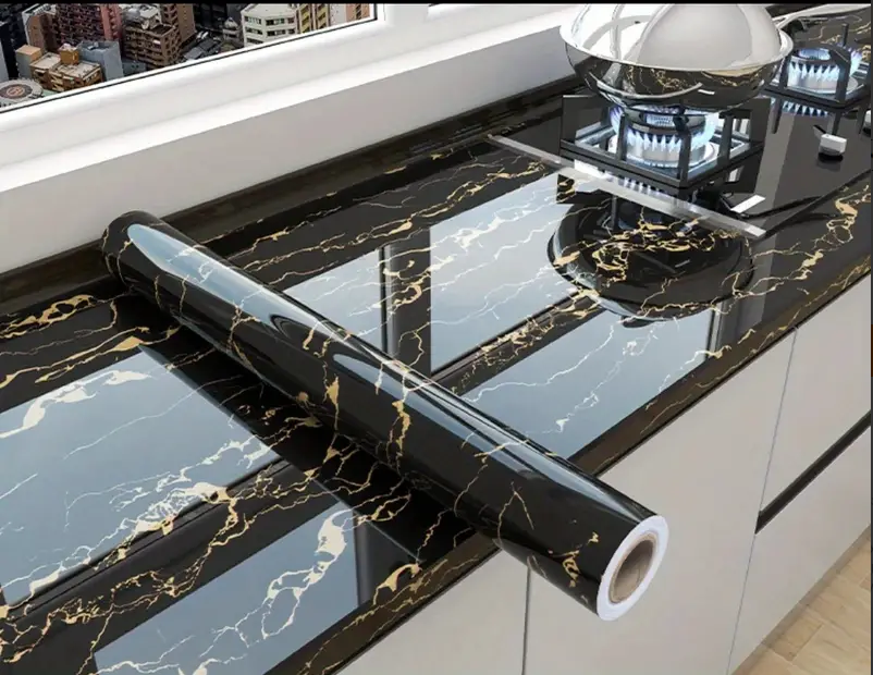 Rola tapet modern, imitatie de marmura At Performance rezistent, la apa, vinil, compact, autoadeziv, 60cmx 300 cm, negru - Tapet - atMag.ro