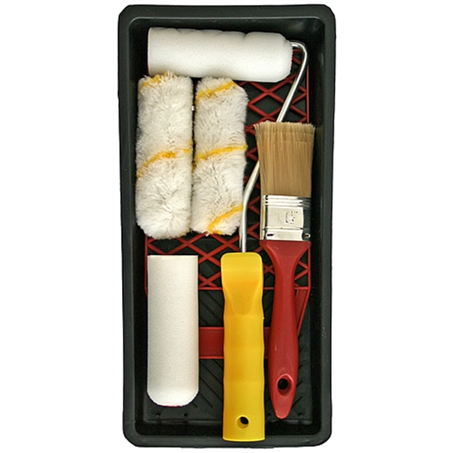 Unelte de vopsit si tencuit - Set pentru vopsit si zugravit cu tava, gratar, trafalet cu 4 rezerve 100mm si pensula