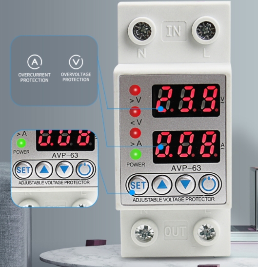 Releu monofazic si contor de energie, enkourakoko®, protectie supratensiune si suprasarcina, 230V, 63A, reglabil, digital, Alb 1 48214706