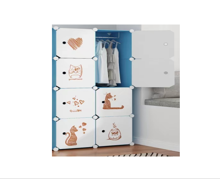 Dulap modular pentru copii, alb, AT PERFORMANCE®, 8 rafturi, durabil, 76X37X147 cm, pisica - Mobilier camera copii - atMag.ro