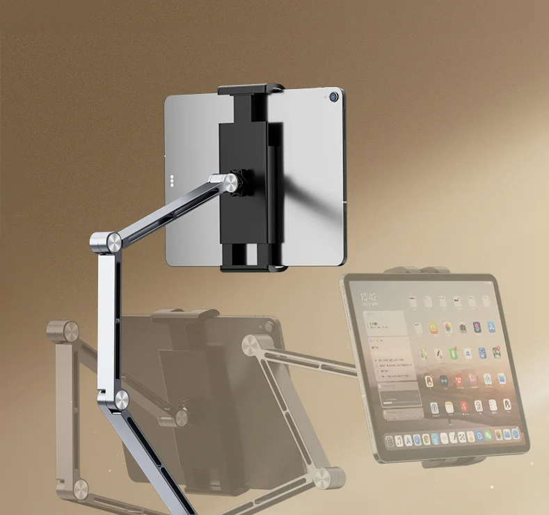 Suport telefon sau tableta, din aluminiu, AT PERFORMANCE®, gri, reglabil, multifunctional, 12-26 cm - Suporturi si Stative - atMag.ro