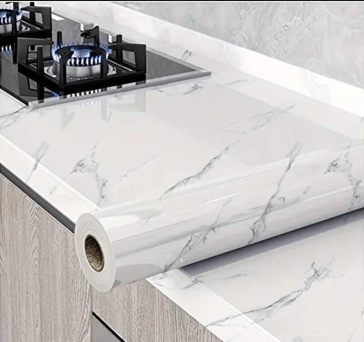 Rola tapet modern, imitatie de marmura At Performance rezistent, la apa, compact, autoadeziv, 60cmx 300 m, alb - Tapet - atMag.ro