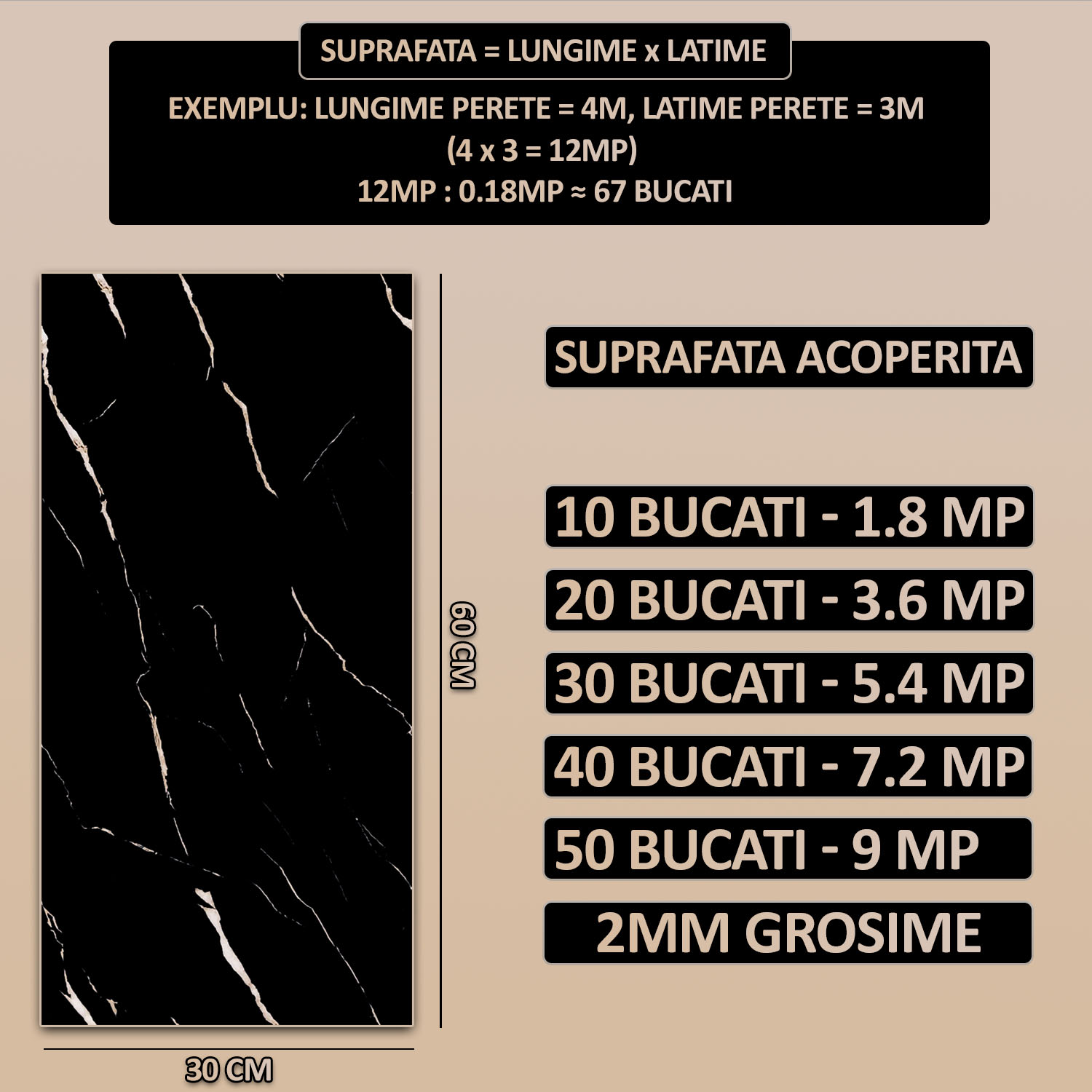 Set 20 x tapet autoadeziv imitatie marmura NEXTLY, waterproof, ajustabil, adeziv puternic, usor de montat, suprafata acoperire 3.6 mp, 30x60 cm, 2mm grosime P8809 6 48443197
