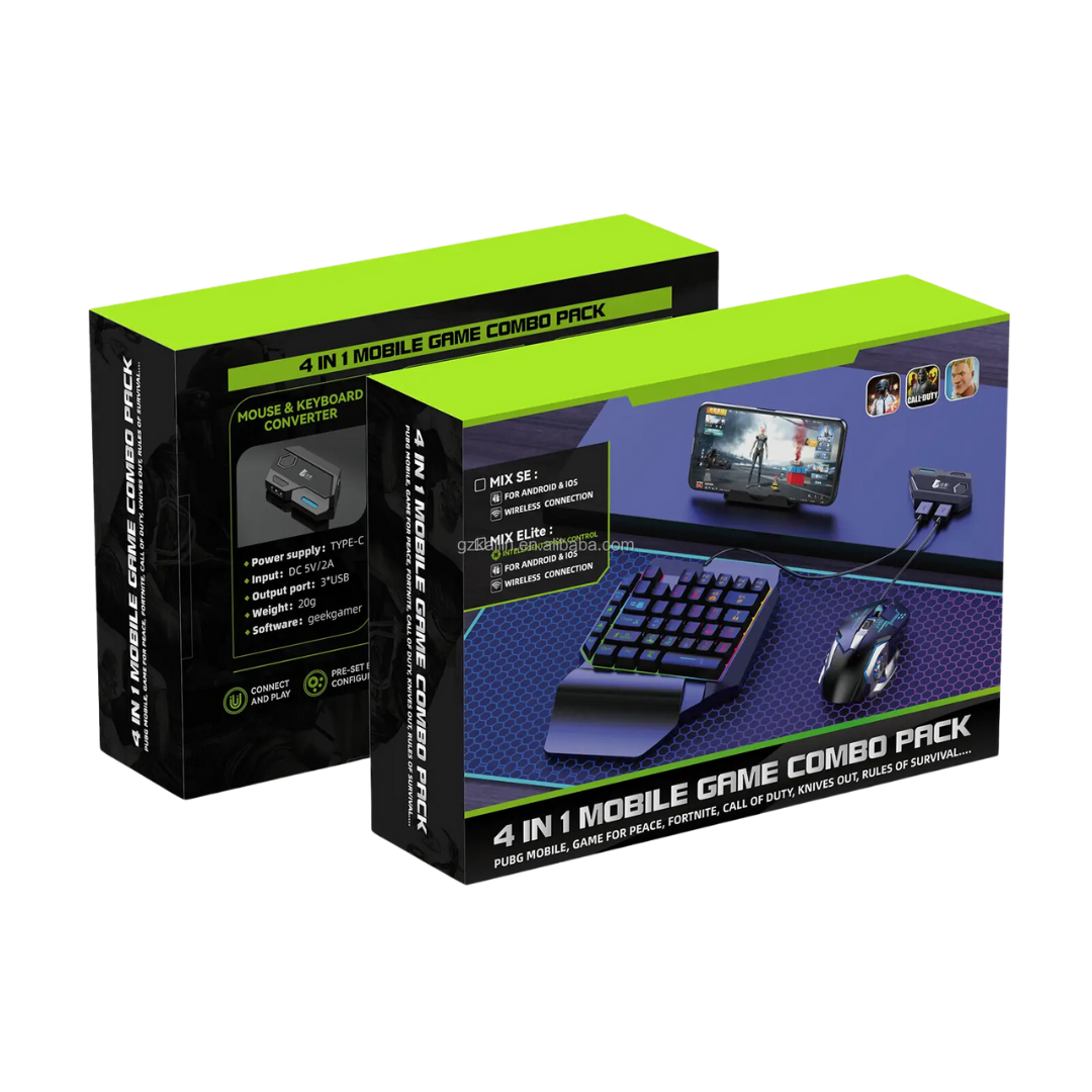 Set video game combo conexiune wireless, adaptor convertor, tastatura gaming, mouse, compatibil telefoane mobile cu sistem de operare android si IOS