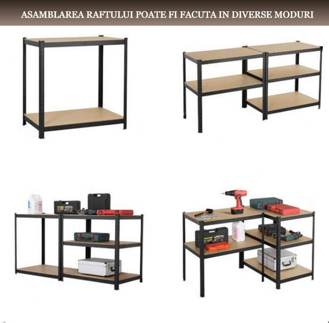 Set 10 Rafturi metalice pentru depozitare cu polite ajustabile pe inaltime Handlekraft® 4 montaje diferite, corp metalic anticoroziune, 200x90x40cm, Negru 3 48794264