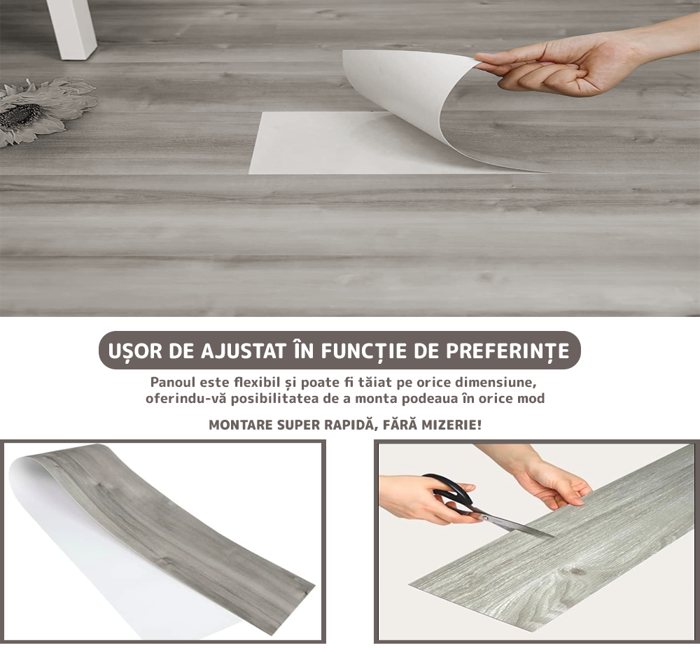 Set 36 Placi, De Pardoseala, AT PERFORMANCE®, durabil, autoadezive, PVC, 914.4mm x152.4mm, mm 5 m²/box, Maro inchis melange - Parchet si pardoseli - Placi autoadezive pardoseala - atMag.ro