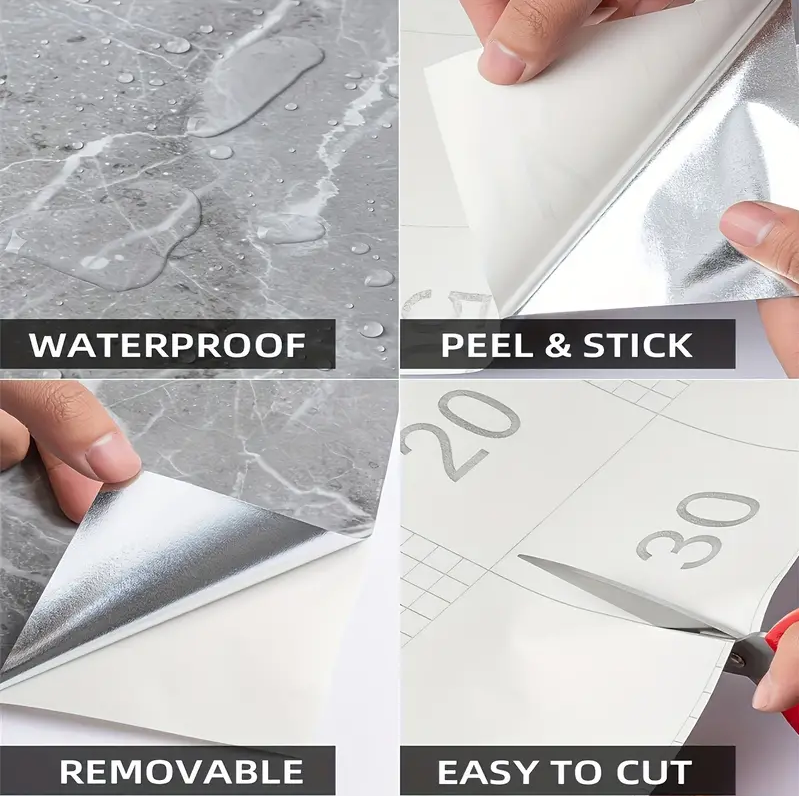 Set 10x Tapet Marmura, AT PERFORMANCE®, suprafata acoperire 1.8 mp, autoadeziv, waterproof, usor de montat, design modern, 30x60 cm, Alb cu model colorat - Tapet - atMag.ro