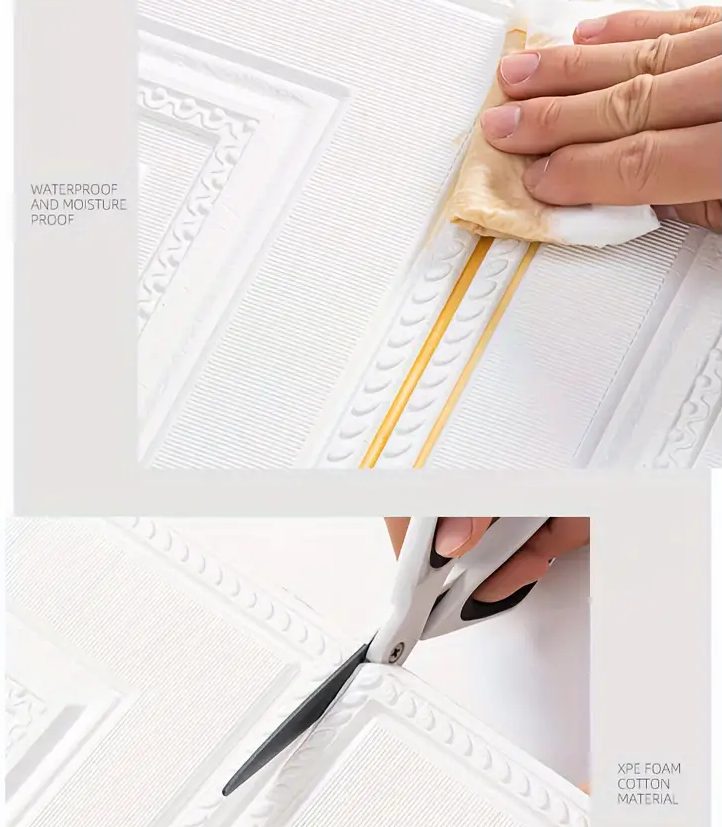 Set 10x Tapet Caramida 3D, AT PERFORMANCE®, autoadeziv, waterproof, usor de montat, design modern, 70x70X0.5 cm, alb, Alb patrat - Tapet - atMag.ro