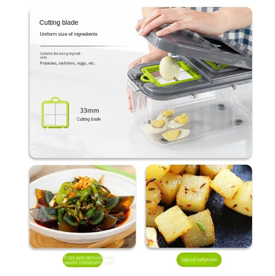 Tocator de Legume Manual, 22 in 1, AT PERFORMANCE®, Inox/ABS, Cu Maner, Verde/Gri - Feliatoare manuale - atMag.ro