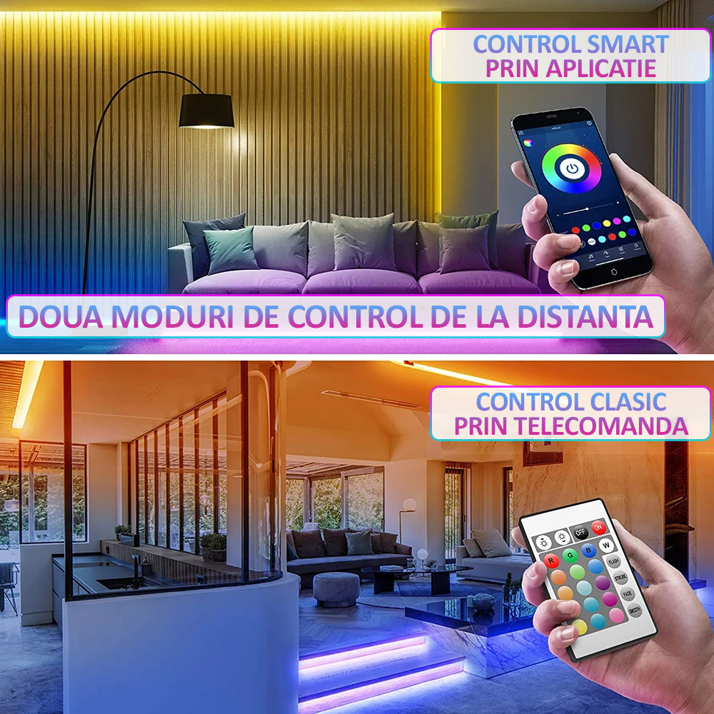 Banda led RGB 5050 NEXTLY, 5 metri, aplicatie telefon, adeziva, IP 20 ...