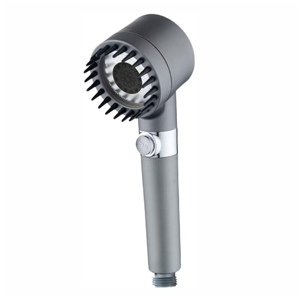 Produse - Para Tip Cap de Dus Premium 4 In 1 SUPER TRENDS®, Cu 3 Moduri Diferite De Presiune a Apei, Perie Masaj, Filtru Apa Inclus, Gri