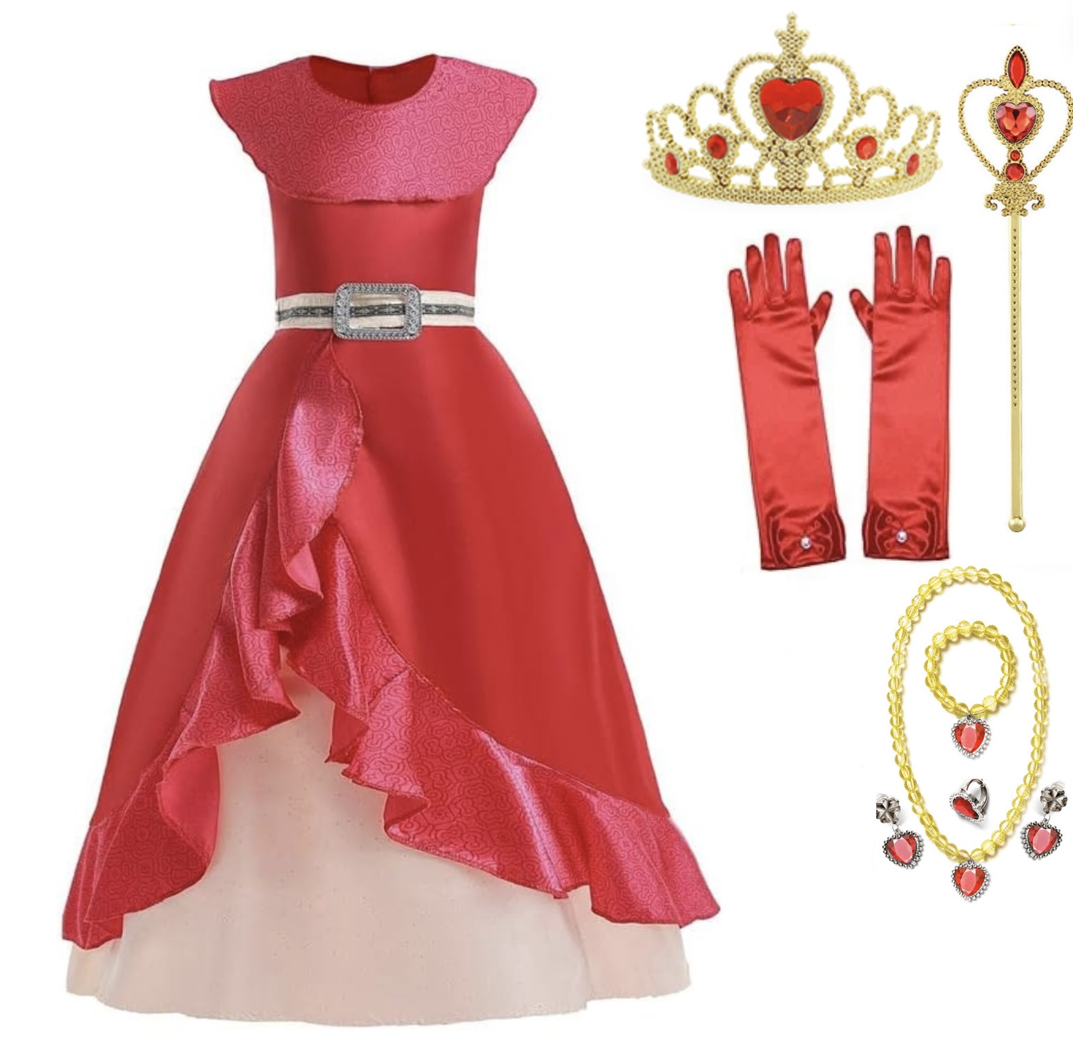 Princess Elena of Avalor ruha, Szett koronval s kiegsztkkel, Finom  szvet, 3-4 v, 110 cm, piros - eMAG.hu