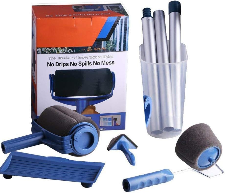 Produse - Set Trafaleti Profesionali cu Rezervor SUPER TRENDS®, 6 Piese, Accesorii Colturi, Maner Extensibil, Albastru