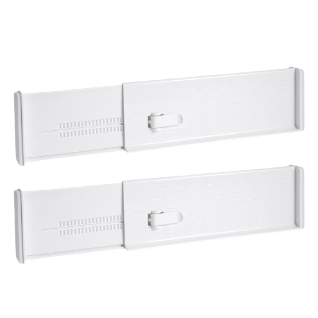 Produse - Set 2 Organizatoare Tip Despartitor Sertar SUPER TRENDS®, Pentru Dulapuri si Rafturi, Marime Ajustabila 35 - 54 cm, Plastic Durabil, Protectii Anti Alunecare, Alb