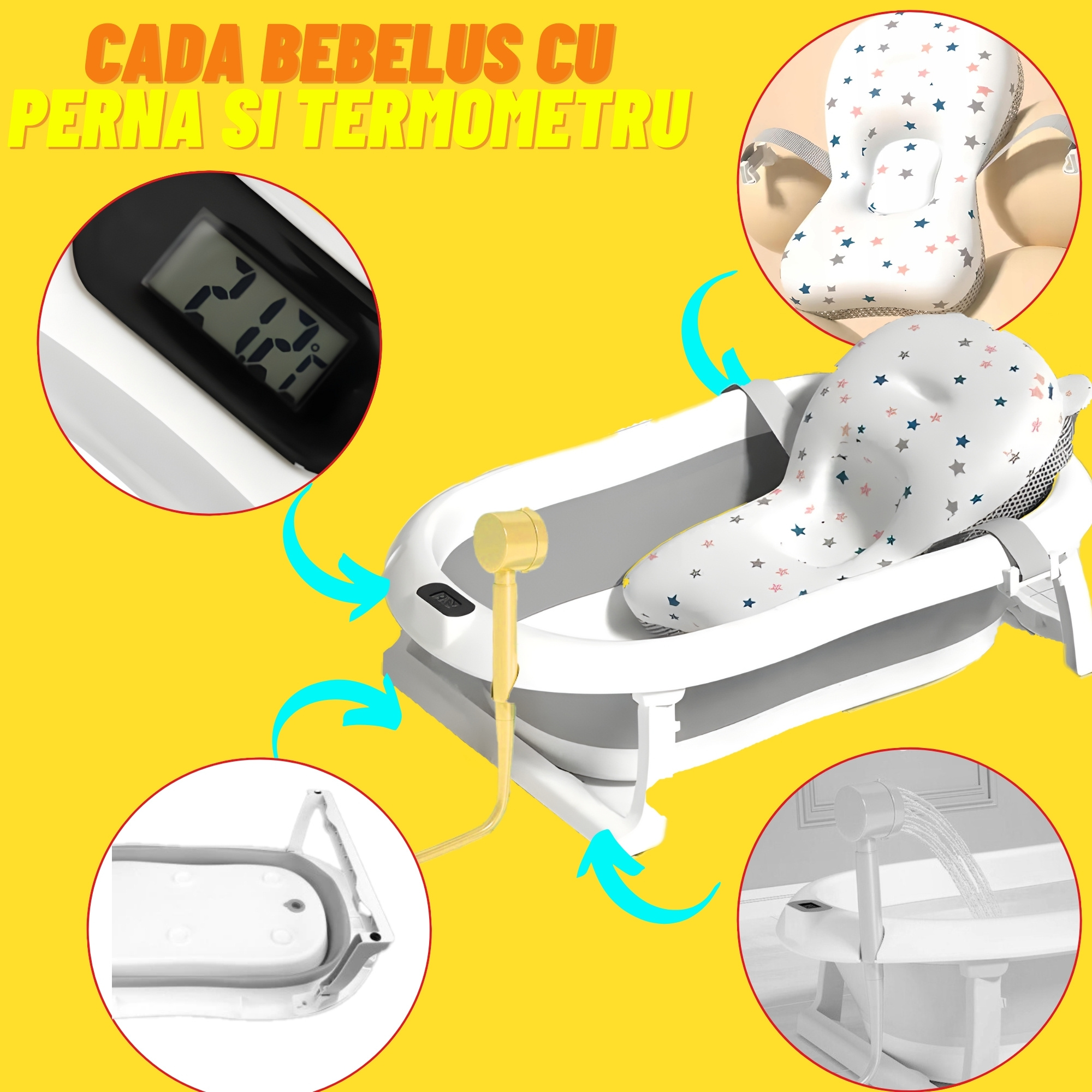 CADA PLIABILA PENTRU COPII CU TERMOMETRU PERNA SILICON GRI CE Starea ambalajului original