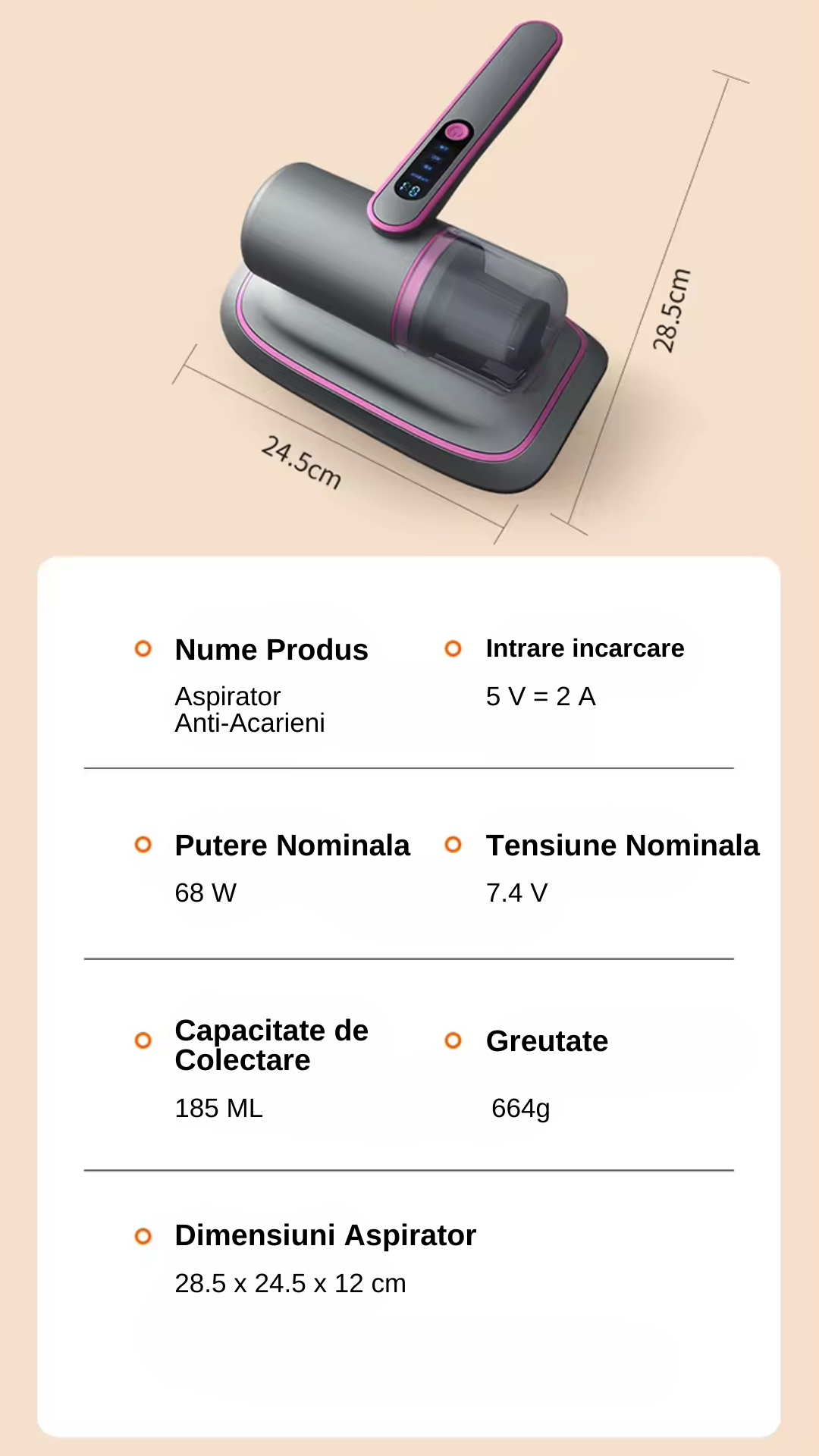 Aspirator Profesional LUDORA® de Mana Antiacarieni , 2 in 1 Tehnologie UV, Putere de Aspirare Mare de 12000pa, Filtru HEPA, Fara Sac si Fara Fir, 100W, Lumina UV Curatare Avansata, Portabil, Igienizare si Sterilizare Eficienta, Pentru Praf, Par Animale