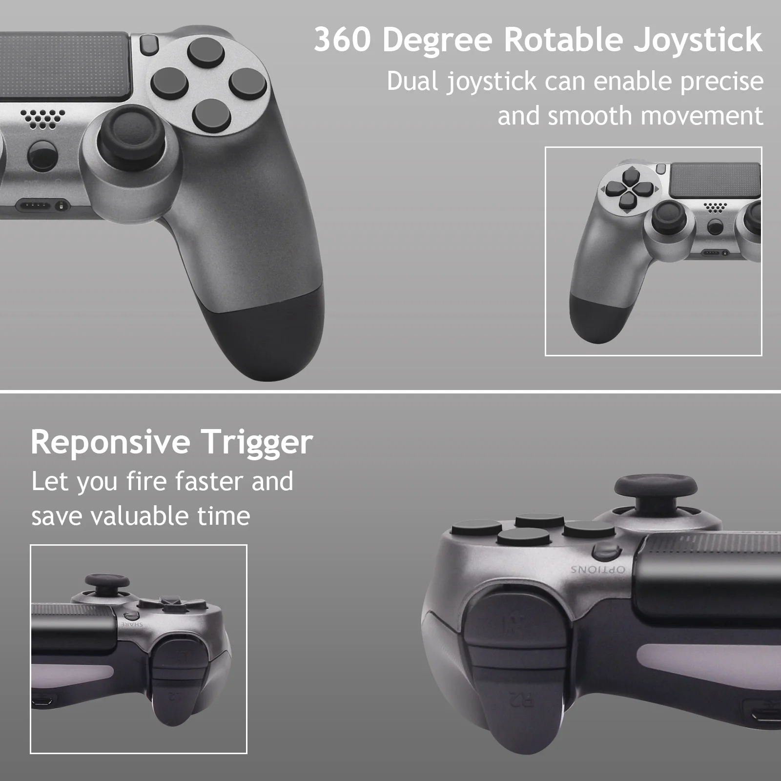 Ps4 Controller Emag Controller Wireless pentru PS4, Dual Vibration, 6-Axis, Gri - eMAG.ro