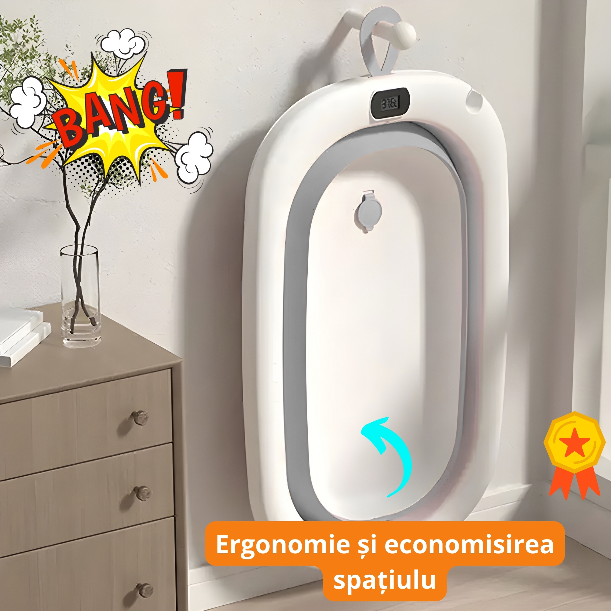 CADA PLIABA PENTRU COPII CU TERMOMETR Agatat GriGalaxia
