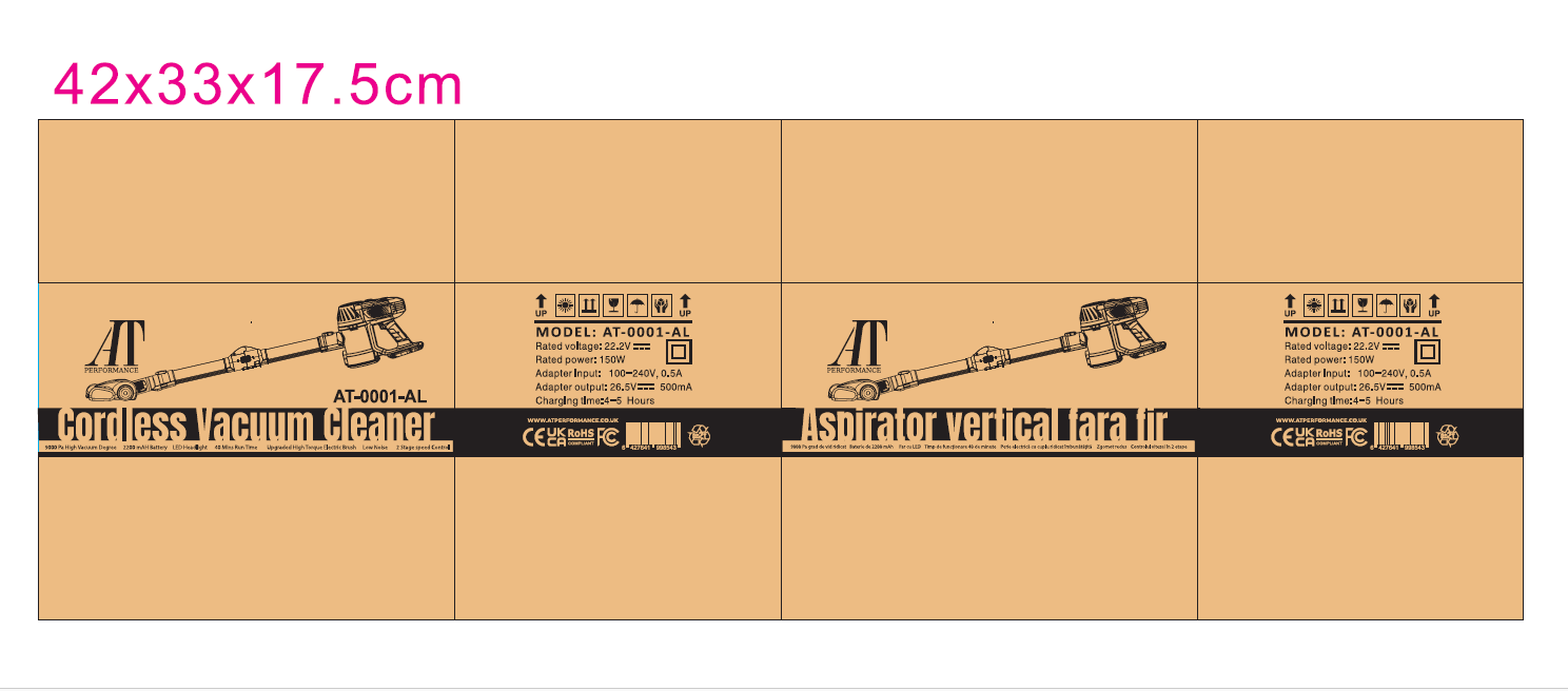 Aspirator vertical fara fir, AT PERFORMANCE®, 240 V, 150 W, 0.5 l, autonomie 40 min, Portocaliu/Gri - Aspiratoare, fiare de calcat & masini de cusut - atMag.ro