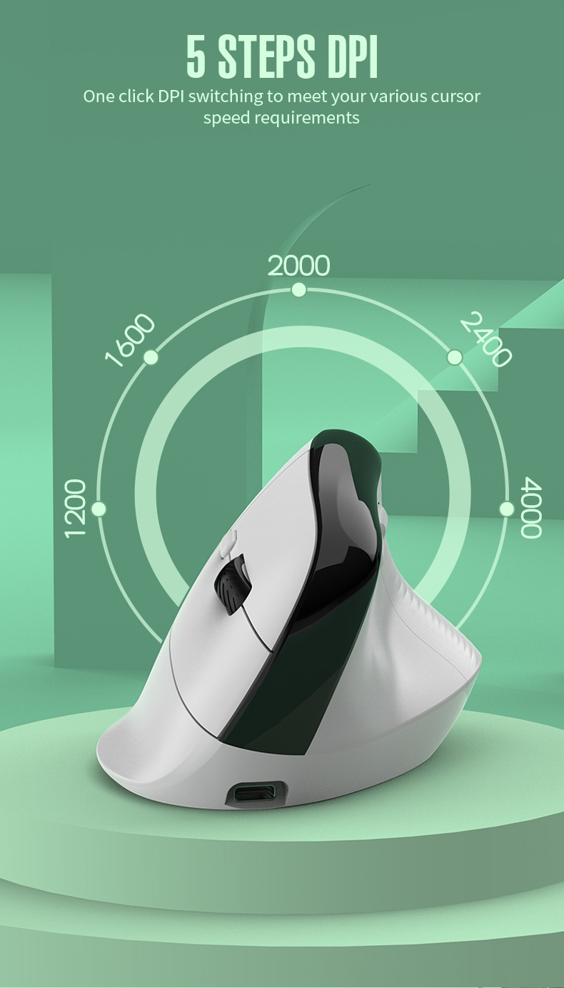 Mouse wireless AdyMel®, design ergonomic vertical, cu sau fara fir 2.4GHz + BT 5.0, 4000 dpi, acumulator fast charge, baterie de 500 mAh, senzor optic, compatibil cu telefon, tableta, laptop, calculat [2]