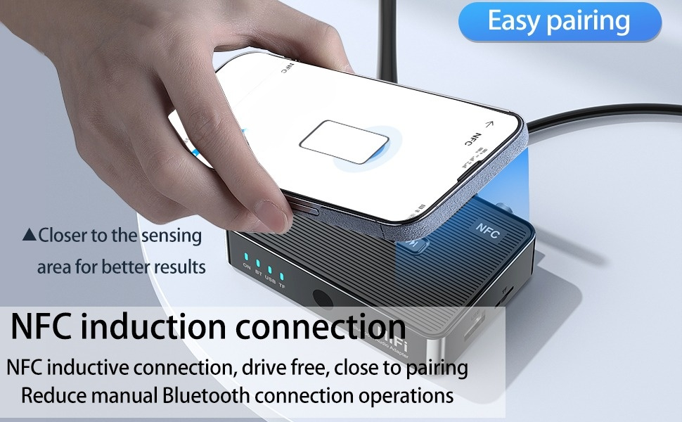 Adaptor audio Bluetooth AdyMel®, Suport SD card si USB, cu Acumulator, NFC, Telecomanda, HD, RCA, AUX jack 3.5 mm pentru Casti, TV, Masina, Sistem Audio, Home Cinema, Laptop, PC, Negru [2]