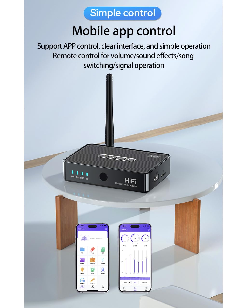 Adaptor audio Bluetooth AdyMel®, Suport SD card si USB, cu Acumulator, NFC, Telecomanda, HD, RCA, AUX jack 3.5 mm pentru Casti, TV, Masina, Sistem Audio, Home Cinema, Laptop, PC, Negru [6]