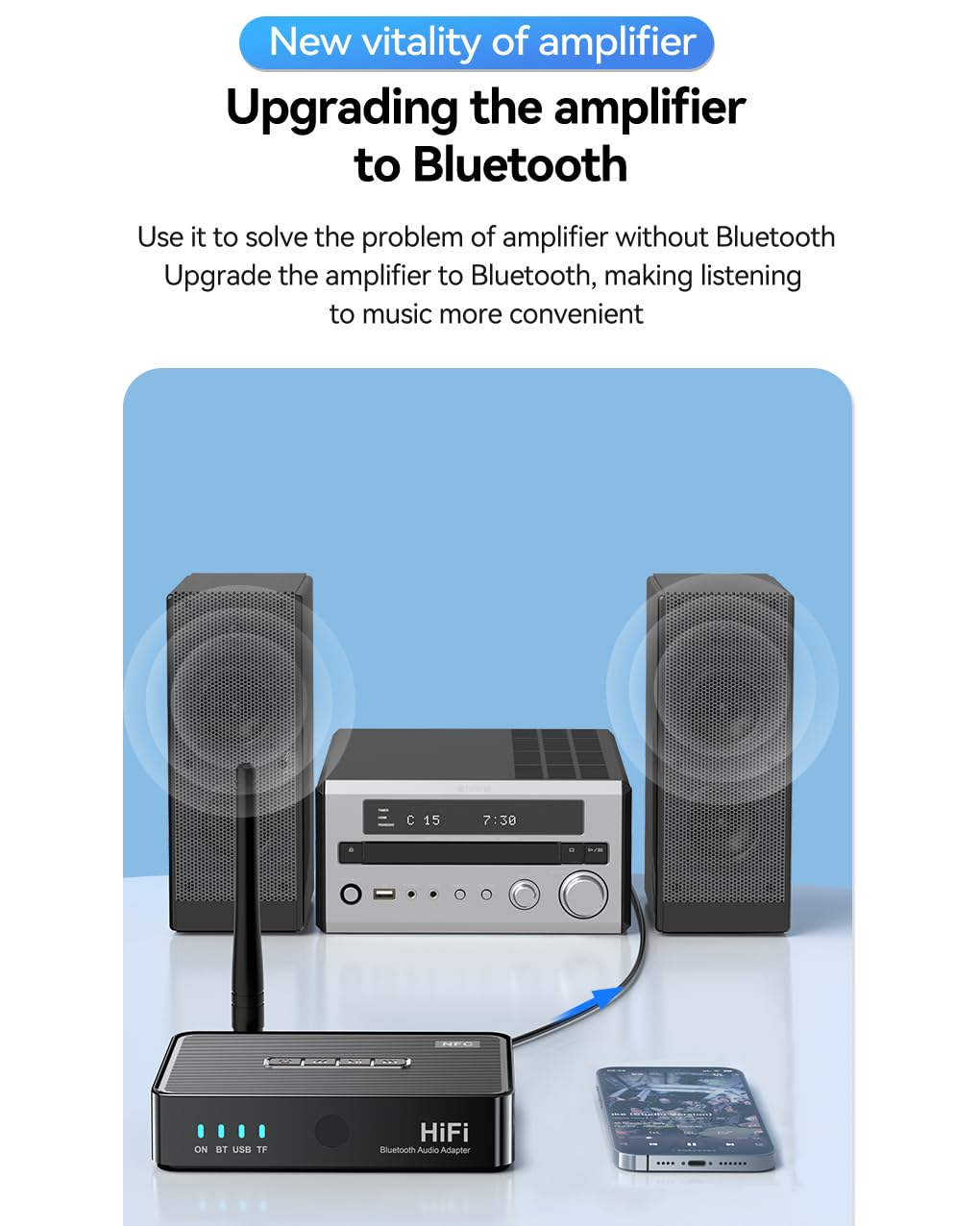 Adaptor audio Bluetooth AdyMel®, Suport SD card si USB, cu Acumulator, NFC, Telecomanda, HD, RCA, AUX jack 3.5 mm pentru Casti, TV, Masina, Sistem Audio, Home Cinema, Laptop, PC, Negru [9]