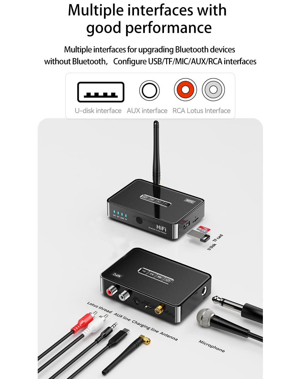 Adaptor audio Bluetooth AdyMel®, Suport SD card si USB, cu Acumulator, NFC, Telecomanda, HD, RCA, AUX jack 3.5 mm pentru Casti, TV, Masina, Sistem Audio, Home Cinema, Laptop, PC, Negru [11]
