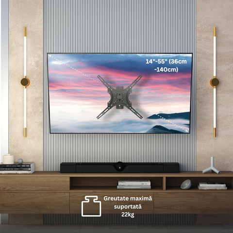 Suport tv AT PERFORMANCE, ajustabil cu brat cu diagonala reglabil 14-55'', pentru tv LCD, LED plate sau curbate, 117. - Suporturi tv - atMag.ro