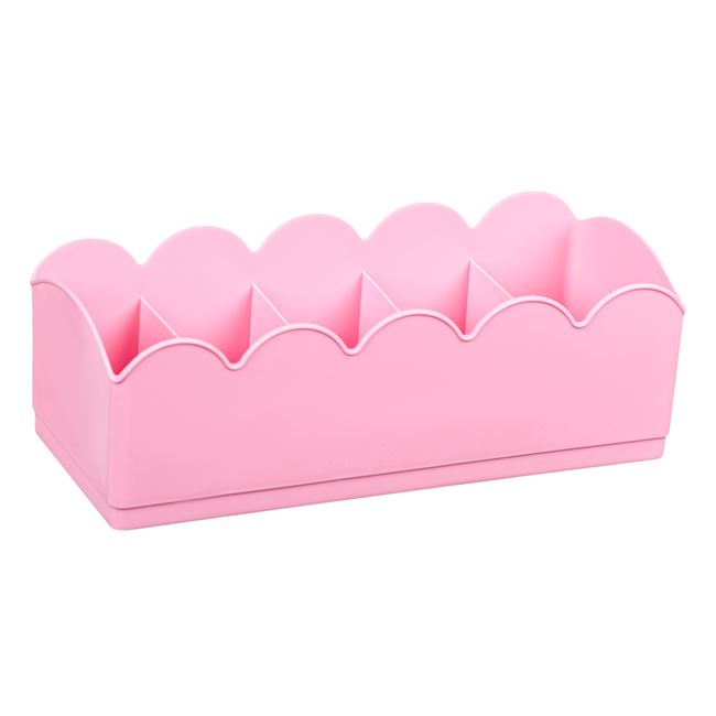 Organizator multifunctional pentru bijuterii, 5 compartimente, model dantelat, roz, 23x10x7.5cm