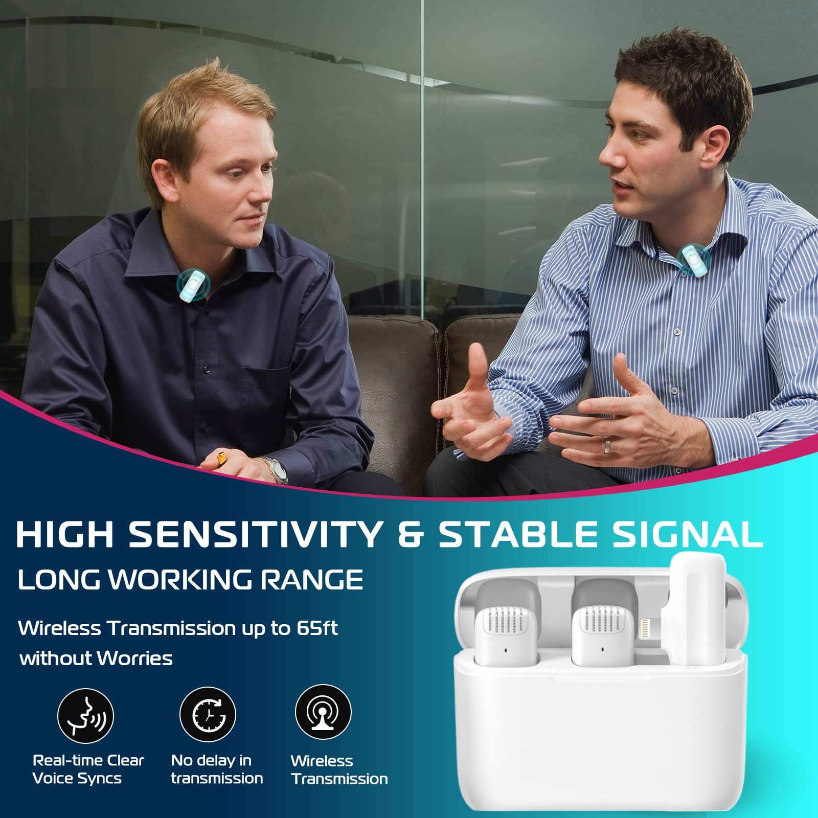 Lavaliera alba AdyMel®, microfoane profesionale wireless cu carcasa de incarcare, Conector Lightning-Apple, pentru Vlogging, Interviuri, Intalniri, Streaming live, Inregistrare video [1]