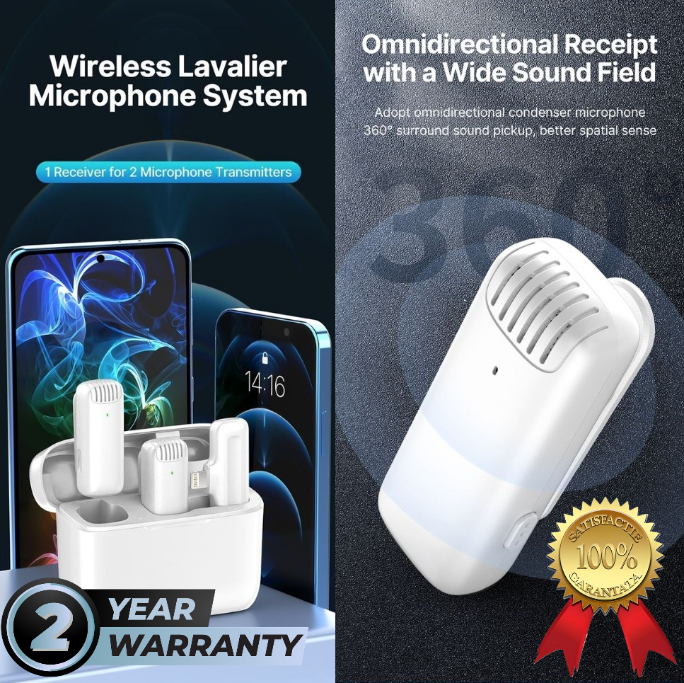 Lavaliera alba AdyMel®, microfoane profesionale wireless cu carcasa de incarcare, Conector Lightning-Apple, pentru Vlogging, Interviuri, Intalniri, Streaming live, Inregistrare video [2]