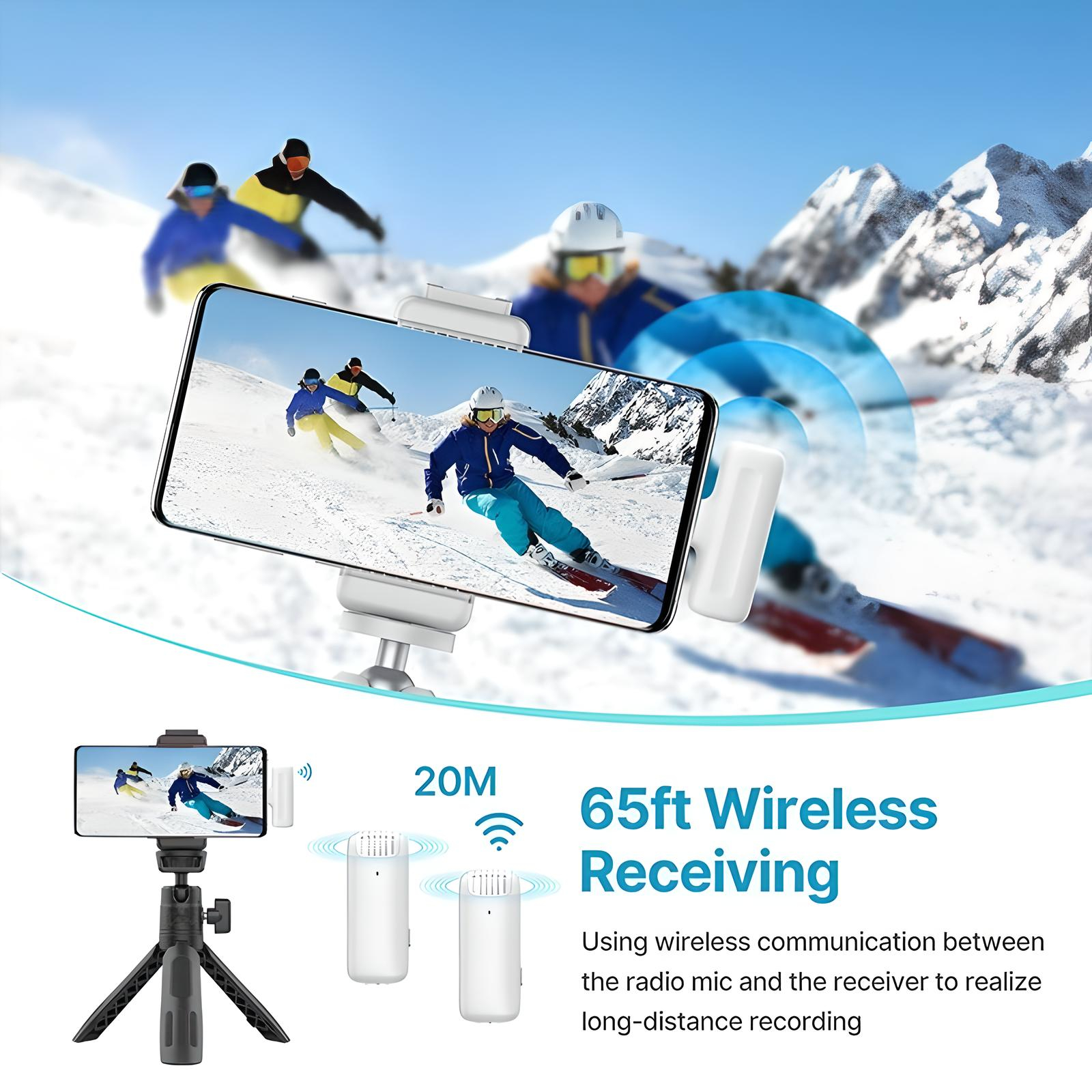 Lavaliera alba AdyMel®, microfoane profesionale wireless cu carcasa de incarcare, Conector Lightning-Apple, pentru Vlogging, Interviuri, Intalniri, Streaming live, Inregistrare video [7]