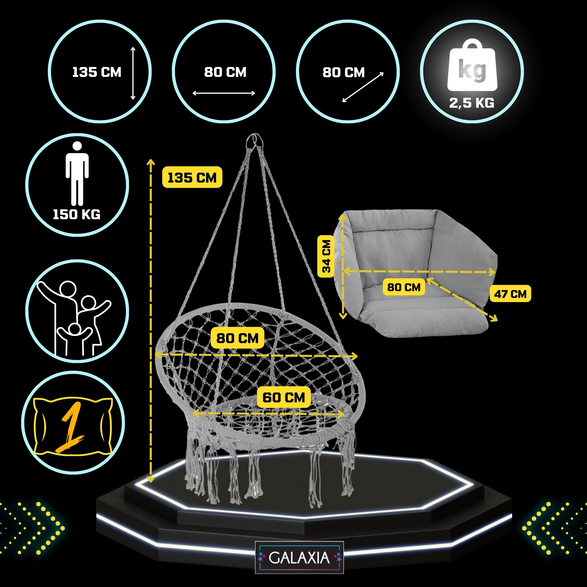 Висящ стол Бохо Щъркелово гнездо 80см GALAXIA