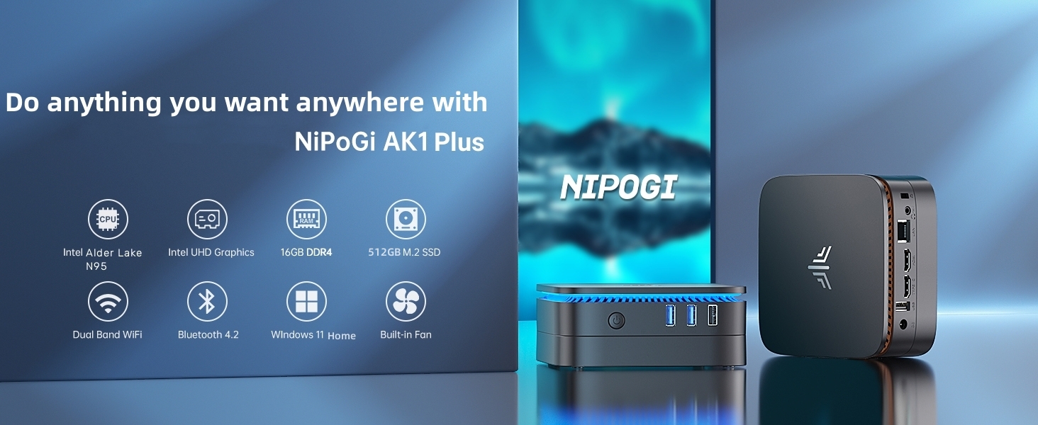 Mini PC NiPoGi® Windows 11, Intel Alder Lake N95 (pana la 3.4GHz