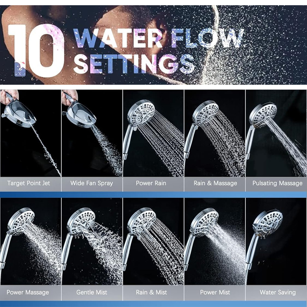 Para de dus LEOKOR, 10 moduri, filtru de apa, argintiu, 12.7cm, 1.5m furtun 2 53363906