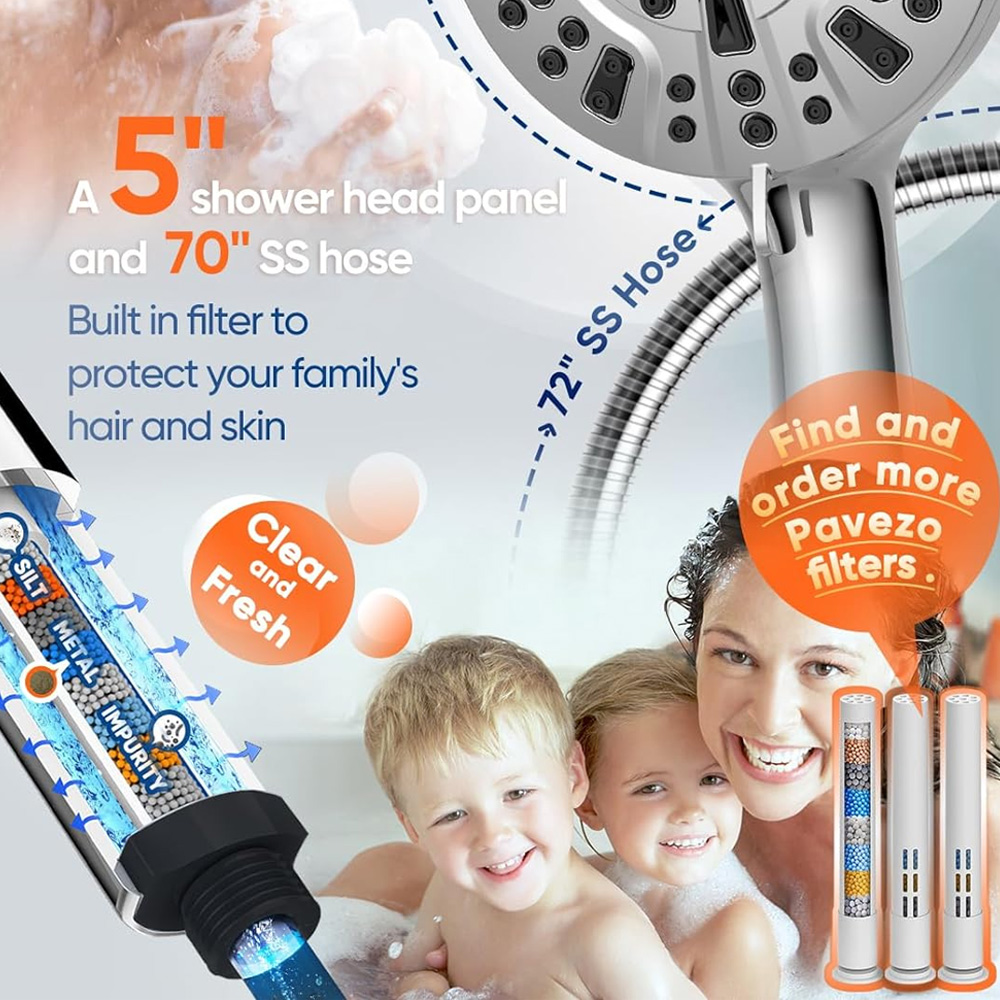 Para de dus LEOKOR, 10 moduri, filtru de apa, argintiu, 12.7cm, 1.5m furtun 3 53363937