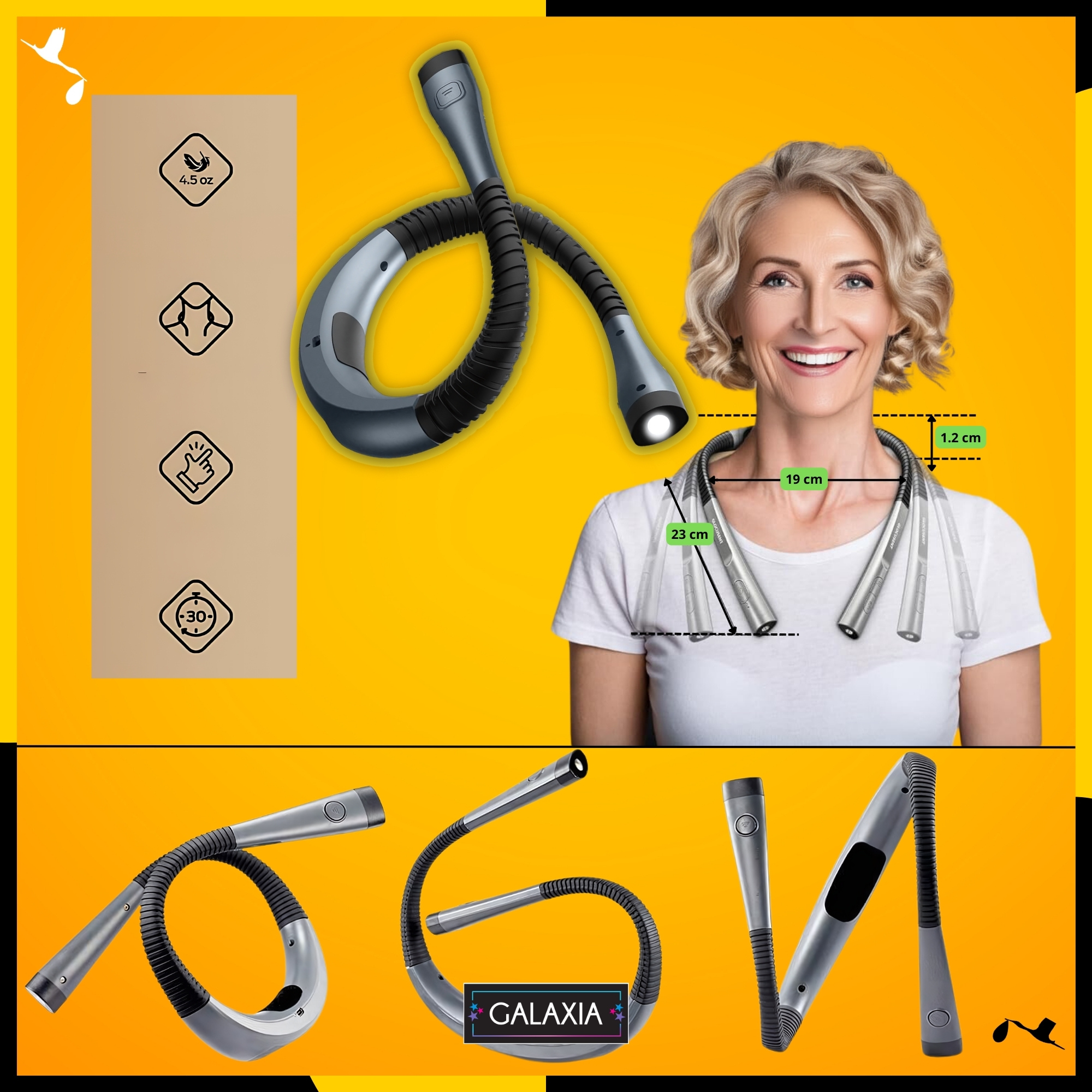 Lampa de citit pentru gat, 3 culori LED