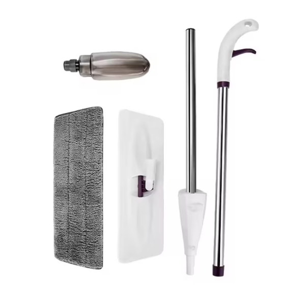 Produse - Mop Spray cu Pulverizator Profesional SUPER TRENDS®, Laveta Microfibra Reutilizabila, Rezervor 350 ml, Maner Extensibil 126 cm, Alb