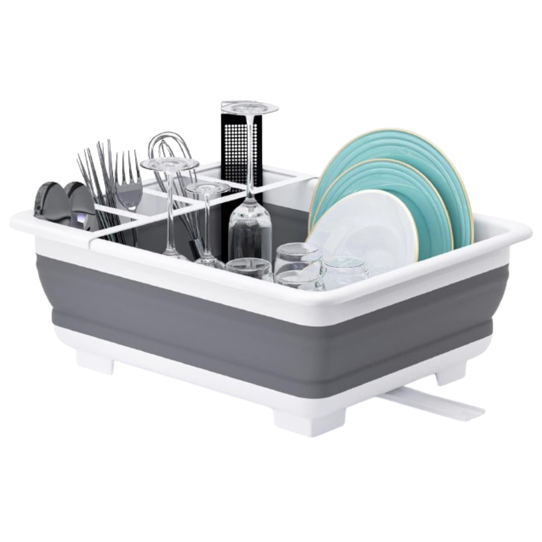 Produse - Uscator Pliabil Pentru Vase, Tacamuri & Pahare Cu Picurator Premium SUPER TRENDS®, Silicon Durabil, 36 x 31 x 11.5 cm, Alb