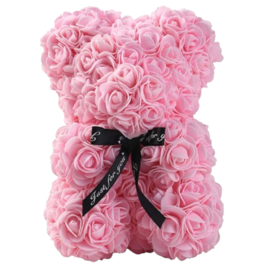 Produse - Ursulet din Trandafiri de Spuma Premium SUPER TRENDS®, 25 Cm, Extra Flori, Urs Lucrat Manual, Cutie Cadou Inclusa, Roz