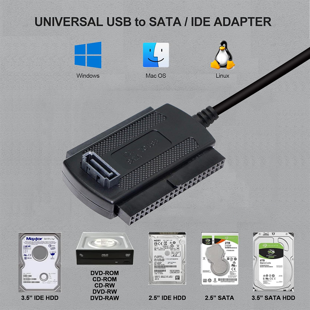 Adaptor USB catre IDE/SATA, Minetgnon®, Suport CR-ROM, DVD-ROM, CD