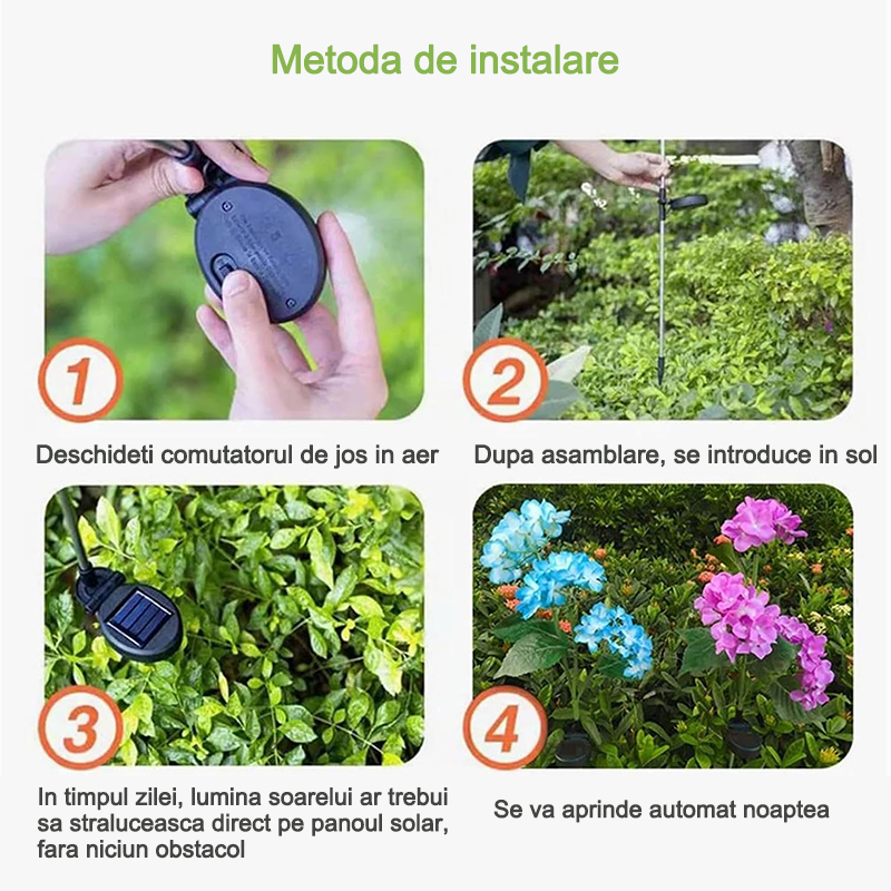 Lampa solara de gradina decoratiune LED Rqiurpn, 3 capete Hydrangea Rose, flexibila, IP44, Acumulator 600mAh, negru|alb|verde 3 Unknown Image