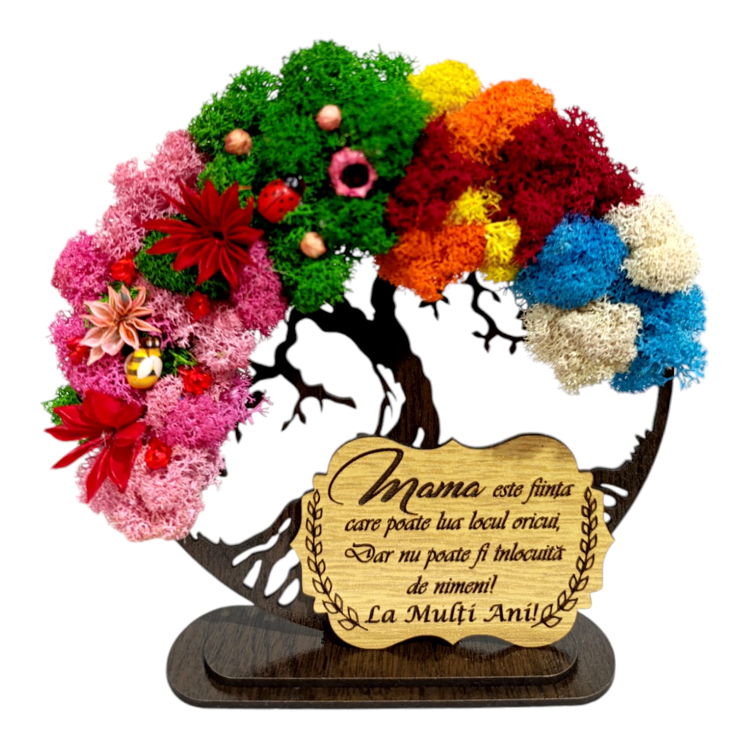 Cadouri Mama - Copacul vietii cu licheni 4 anotimpuri, personalizat pentru Mama, model 4, wenge