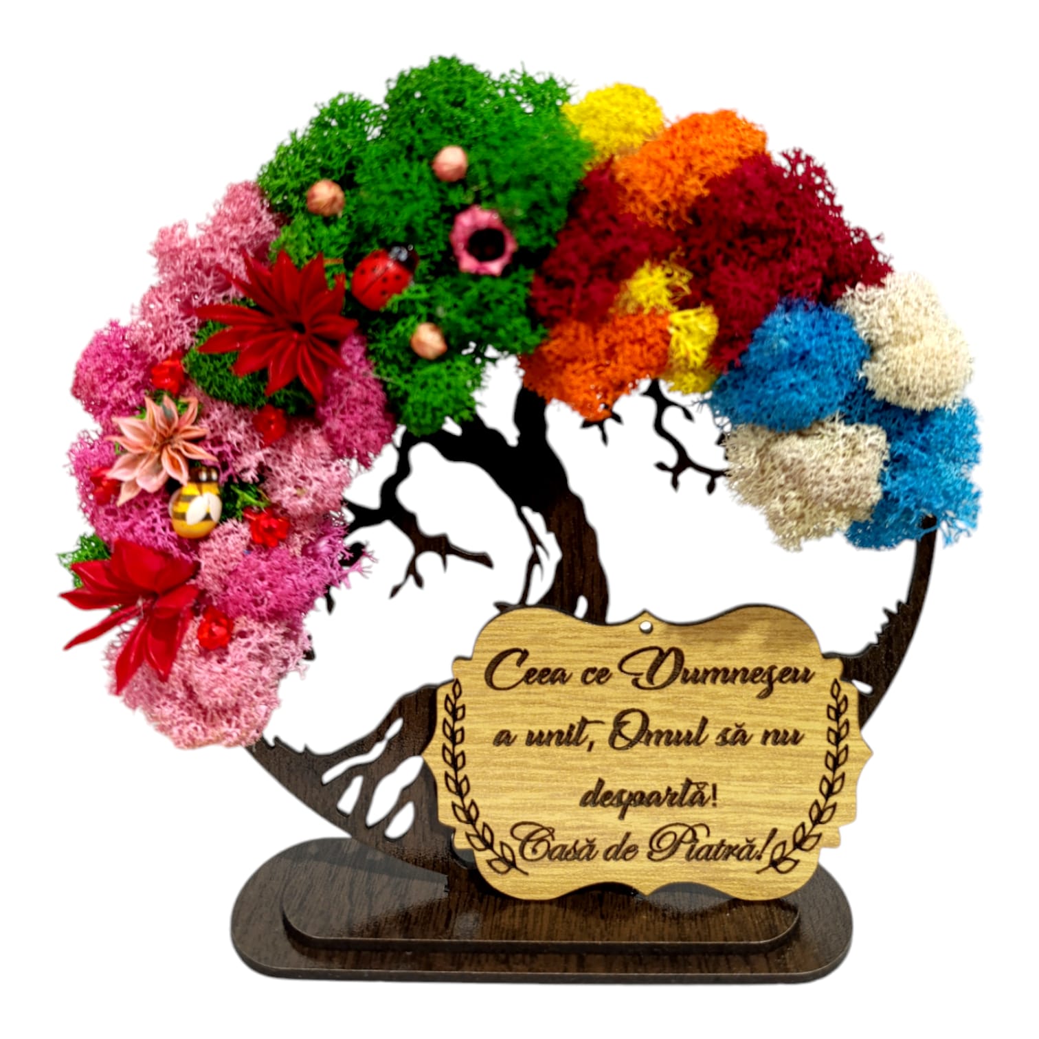Cadouri pentru Nunta - Copacul vietii cu licheni 4 anotimpuri, personalizat pentru Casatorie "Ceea ce...", wenge