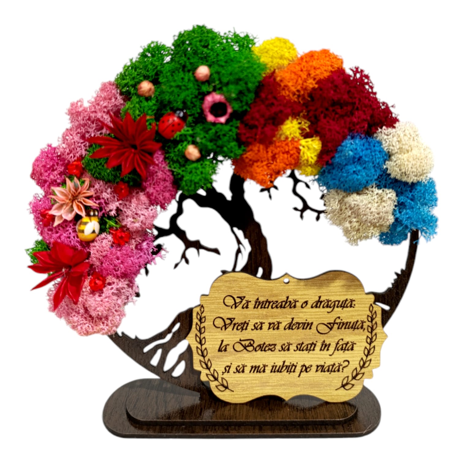 Cadouri pentru Botez - Copacul vietii cu licheni 4 anotimpuri, personalizat pentru Botez Fata, wenge